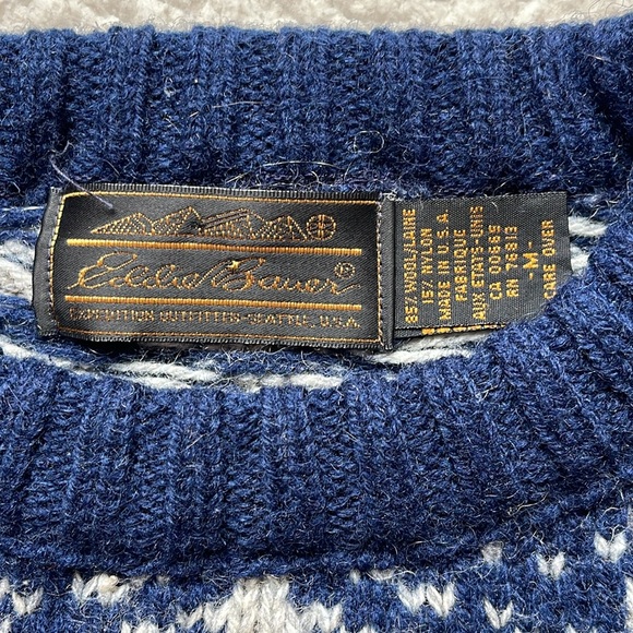 Vintage 80s Eddie Bauer Flower Pattern Knit Crewneck Wool Sweater - Picture 6 of 7